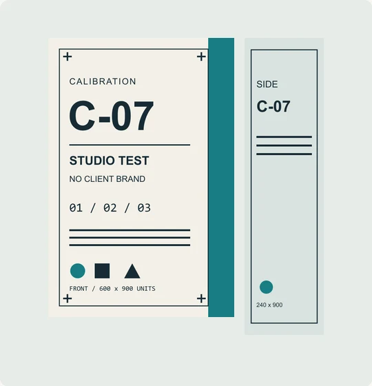 Original front and side calibration artwork, marked C-07 and studio test.